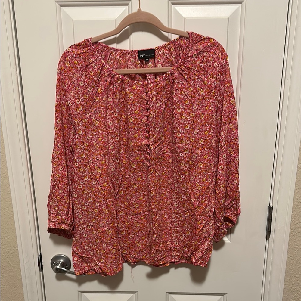 Ann Taylor Pink Smocked 3/4 Sleeve Blouse - Picture 1 of 5